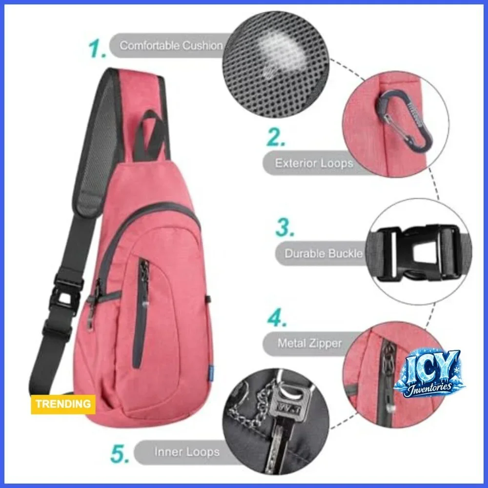 Lightweight Nylon Sling Bag, Crossbody Backpack for Sports and Outdoor
